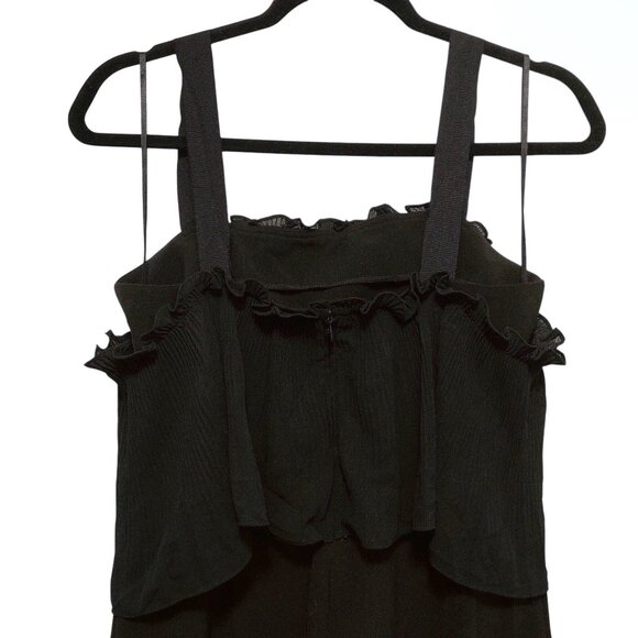 Love, Bonito Solid Black Ruffled Pleated Overlay Wide-Leg  Jumpsuit 6 - Picture 8 of 10